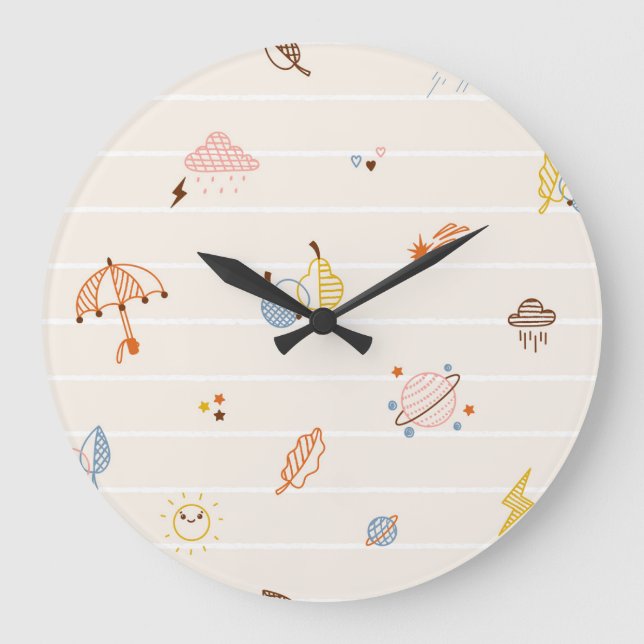 Fall season: colourful striped doodles. large clock (Front)