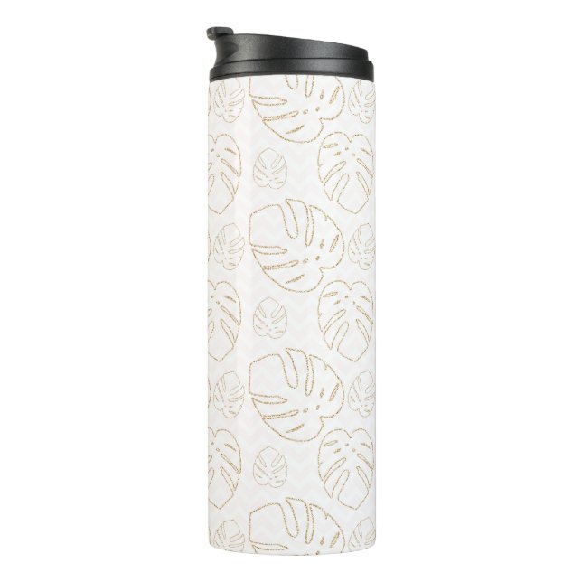 Fall Season Gold Leaf Pattern Thermal Tumbler (Rotated Right)