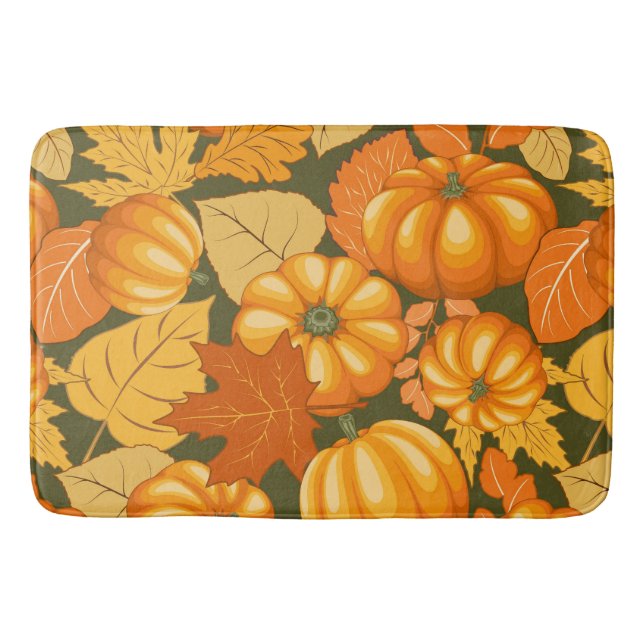 Fall Season Halloween Pumpkins Pattern Bath Mat (Front)