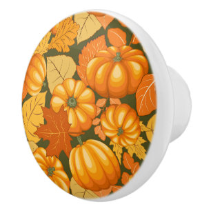 Fall Season Halloween Pumpkins Pattern Ceramic Knob