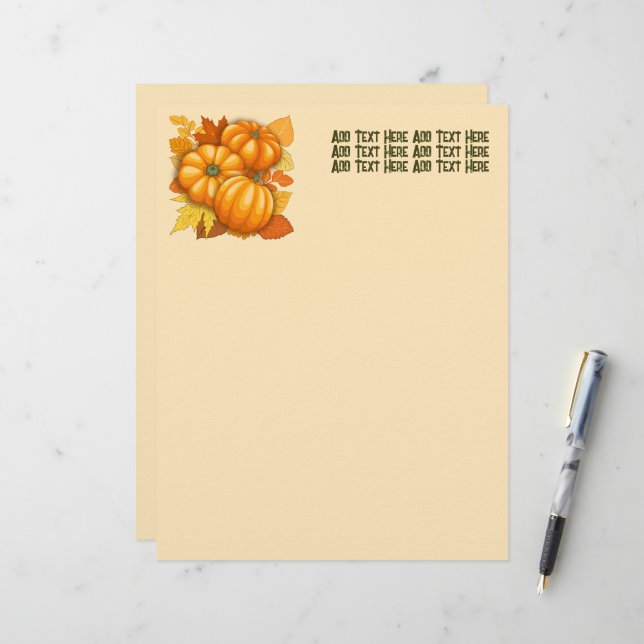 Fall Season Halloween Pumpkins Pattern Custom Letterhead (Front/Back In Situ)