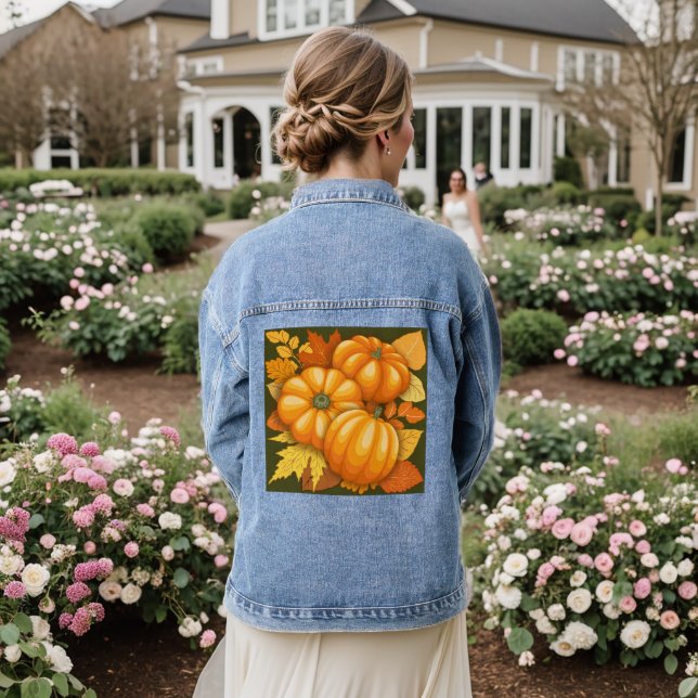 Fall Season Halloween Pumpkins Pattern Denim Jacket (Wedding Back)