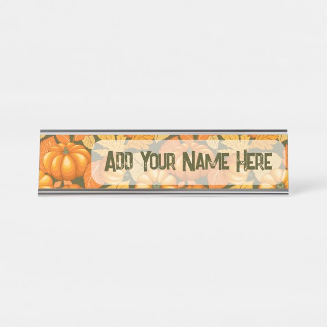 Fall Season Halloween Pumpkins Pattern Desk Name Plate (Front)