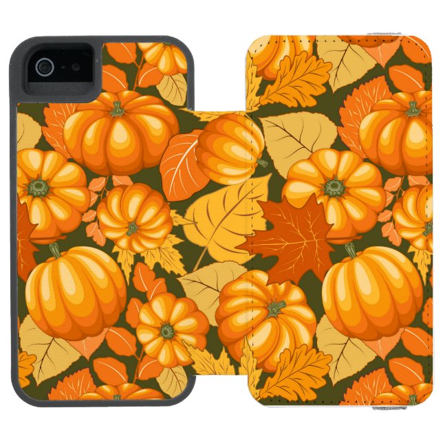 Fall Season Halloween Pumpkins Pattern Incipio iPhone Wallet Case (Folio Open)