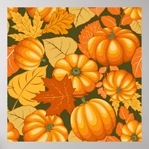 Fall Season Halloween Pumpkins Pattern Poster