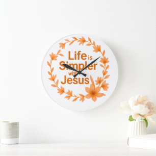 Fall Season Life Is Simpler With Jesus Wall Clock