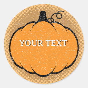 Fall Season Pumpkin Drawing Custom Text  Classic Round Sticker