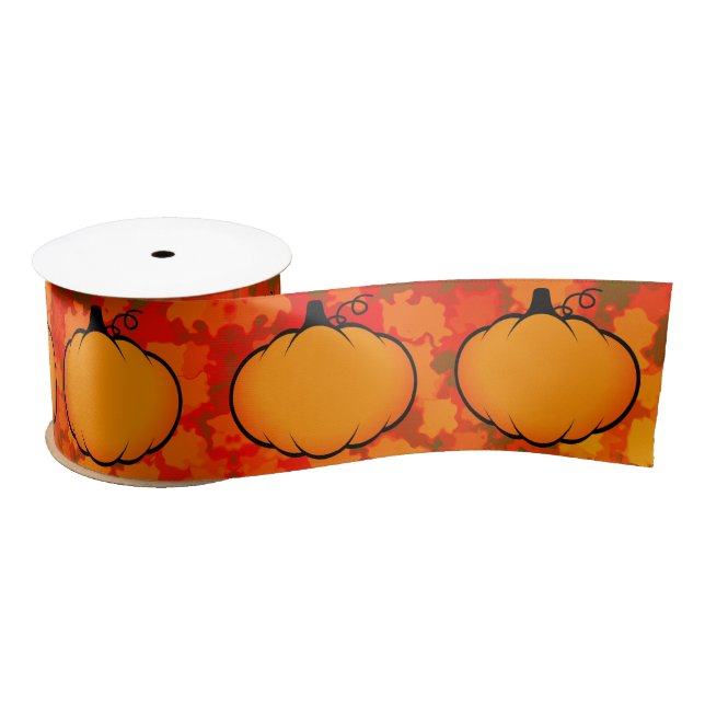 Fall Season Pumpkin Drawing Harvest Satin Ribbon (Spool)