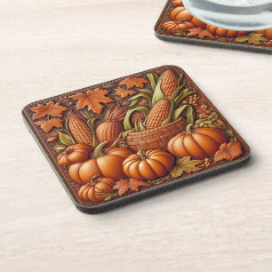 Fall Season Pumpkins Embossed           Coaster