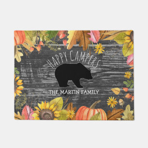 Fall Season Rustic Wood Bear   Happy Campers Doormat
