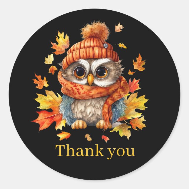 Fall Seasonal owl thank you business vendors  Classic Round Sticker (Front)