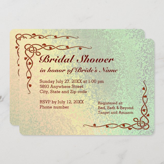 Fall Shades Green Yellow Bridal Shower Invitation (Front/Back)