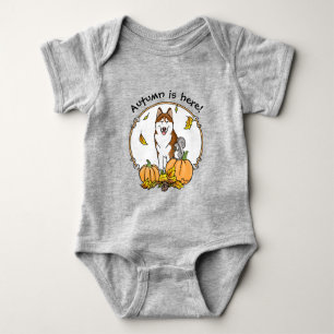 Fall Siberian Husky (red) Pumpkins Leaves Cute Baby Bodysuit