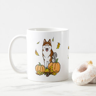 Fall Siberian Husky (red) Pumpkins Leaves Cute Coffee Mug