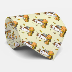 Fall Siberian Husky (red) Pumpkins Leaves Cute Tie