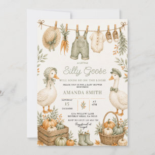 Fall Silly Goose Baby Shower Invitation Sage Green