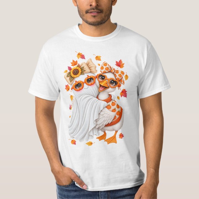 fall Silly Goose ghost Autumn Fall Halloween  T-Shirt (Front)