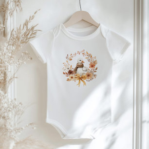 Fall Silly Goose Rustic Wreath Bow Baby shower Baby Bodysuit