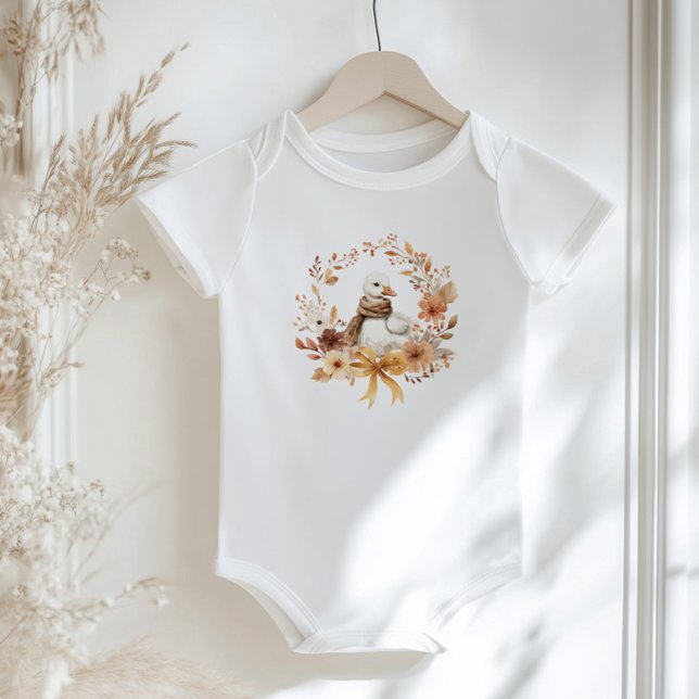 Fall Silly Goose Rustic Wreath Bow Baby shower Baby Bodysuit (Creator Uploaded)