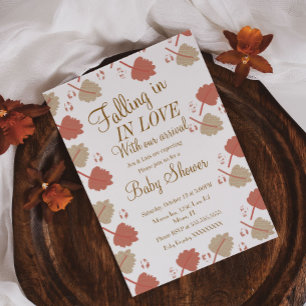 Fall Simple Nuetral Leaves Baby Shower Invitation