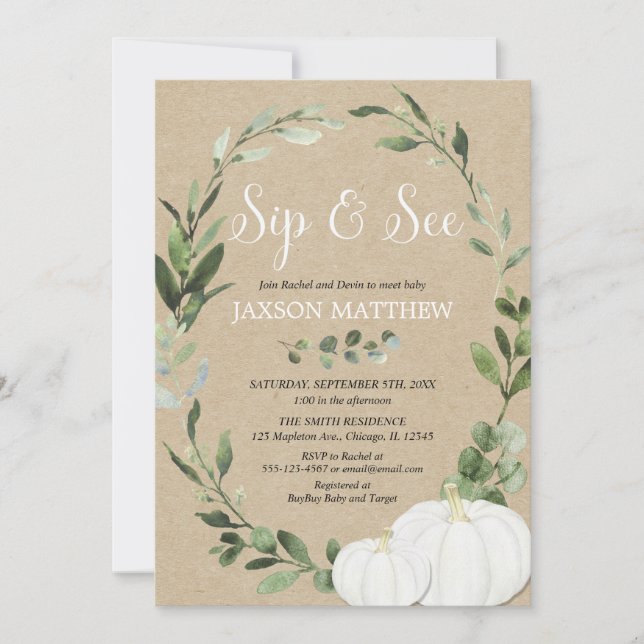Fall sip and see gender neutral baby shower invitation (Front)