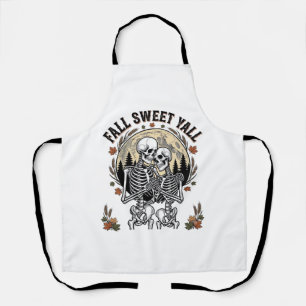Fall Skeleton Couple Vintage Engraving Autumn Shir Apron