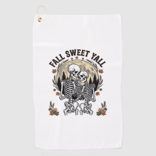 Fall Skeleton Couple Vintage Engraving Autumn Shir Golf Towel