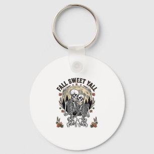Fall Skeleton Couple Vintage Engraving Autumn Shir Key Ring