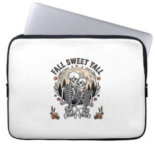 Fall Skeleton Couple Vintage Engraving Autumn Shir Laptop Sleeve
