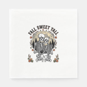 Fall Skeleton Couple Vintage Engraving Autumn Shir Napkin