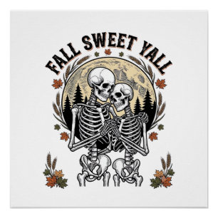 Fall Skeleton Couple Vintage Engraving Autumn Shir Poster