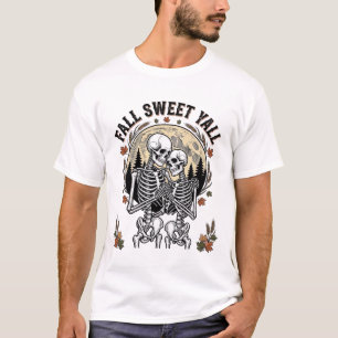 Fall Skeleton Couple Vintage Engraving Autumn Shir T-Shirt