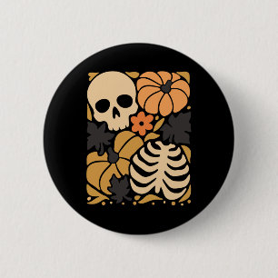 Fall Skeleton Pumpkin Floral Folk Halloween  6 Cm Round Badge