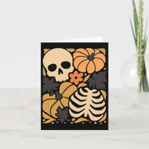 Fall Skeleton Pumpkin Floral Folk Halloween  Card
