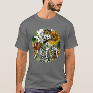 Fall Skeleton Sunflower Pumpkin Spice Latte Coffee T-Shirt