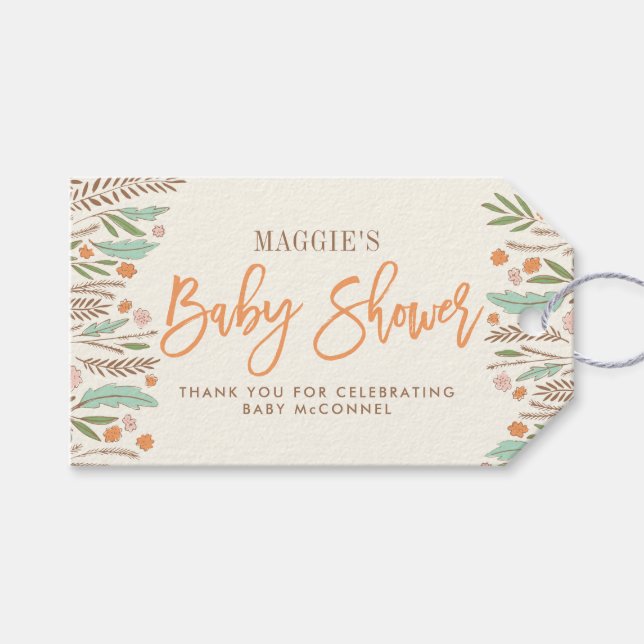 Fall Sprigs Gender Neutral Baby Shower Gift Tag (Front (Horizontal))