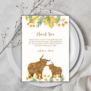 Fall Spring Boho Highland Cow Baby Shower Thank You Card