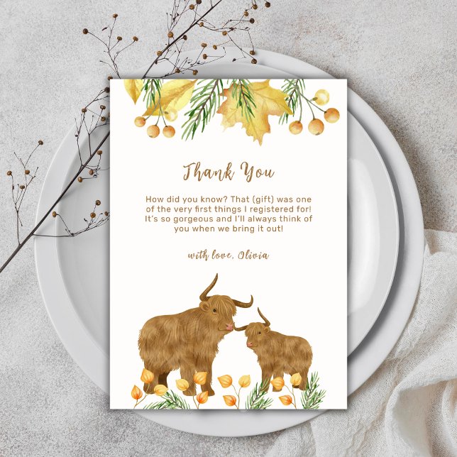 Fall Spring Boho Highland Cow Baby Shower  Thank You Card (Fall Spring Boho Highland Cow Baby Shower Thank You Card)