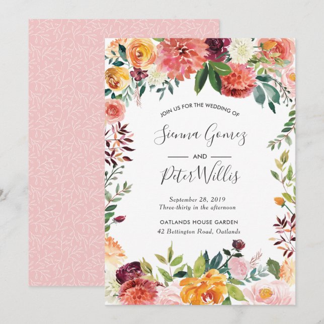 Fall spring floral Wedding invitation (Front/Back)