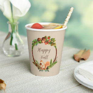 Fall squirrel and nature with customisable text paper cups