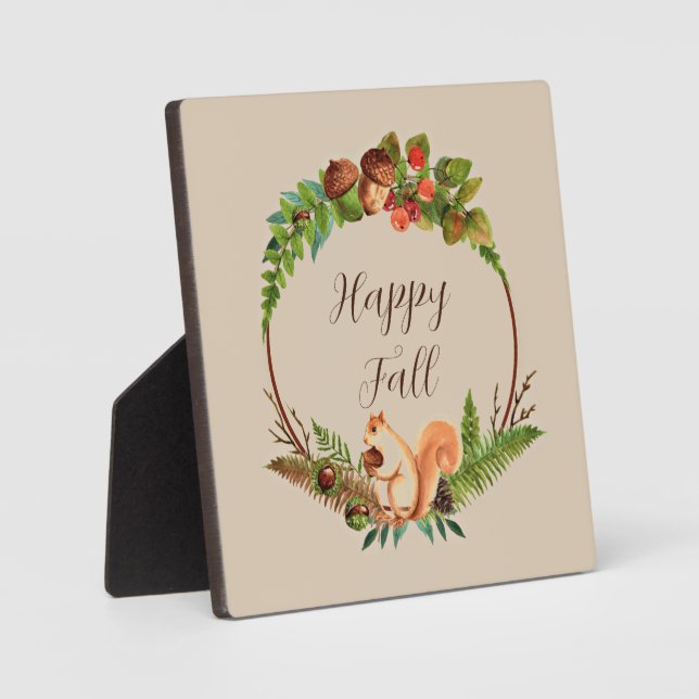Fall squirrel and nature with customisable text  plaque (Front)