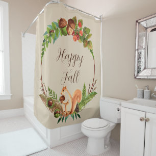 Fall squirrel and nature with customisable text  shower curtain