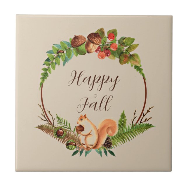 Fall squirrel and nature with customisable text  tile (Front)