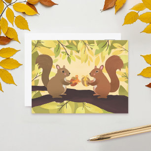 Fall Squirrels Yellow Tree Postcard