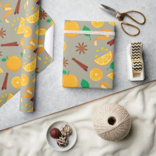 Fall Star Anise, Oranges Seamless Thanksgiving Wrapping Paper