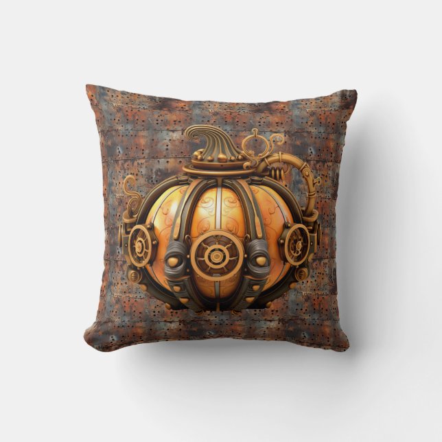 Fall Steampunk Pumpkin Throw Pillow (Front)