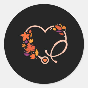Fall Stethoscope Nurse Thanksgiving Nursing Autumn Classic Round Sticker