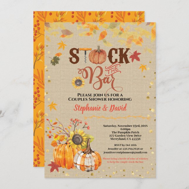Fall stock the bar pumpkin couples housewarming invitation (Front/Back)