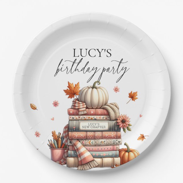 Fall Storybook Chapter One Autumn Birthday Party Paper Plate (Front)