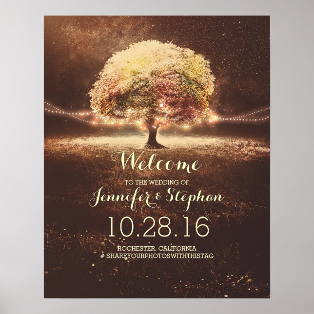 Fall String Lights Tree Wedding Welcome Sign (Front)
